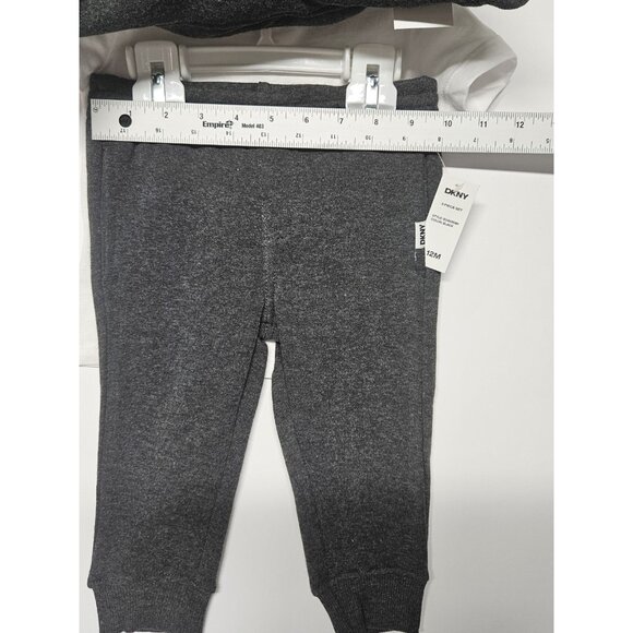 DKNY  12M, Set Of 3, Grey Pull Over Jacket/Grey Pants/ Crew Neck Logo T Shirt - Picture 4 of 11